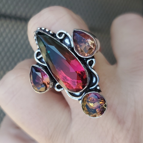 New Bi-Color Tourmaline 925 Silver Statement Ring. - Picture 7 of 16